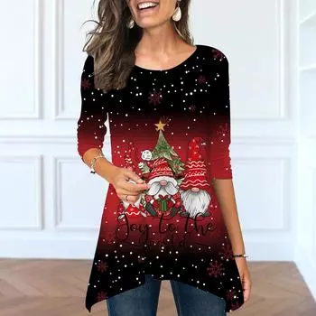 Женские весенние топы с круглым вырезом и принтом «маленький человечек», модные футболки с длинными рукавами и неровным подолом XS красный