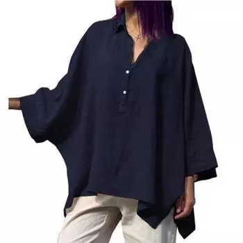 Женские весенние топы с рукавами «летучая мышь» большого размера, неровным низом, с мягкой застежкой на пуговицы, рукавами «летучая мышь», повседневная женская одежда M-3XL M темно-синий