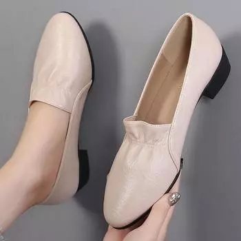 Женские весенние туфли больших размеров на плоской подошве с круглым носком и неглубоким берцем, мягкие туфли для мам 41 чёрный