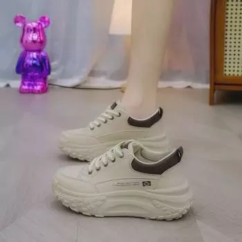 Женские весенние туфли Dad Shoes White Low Top 2024 : Кроссовки на толстой подошве, увеличивающие рост, повседневные, универсальные. 38 белый