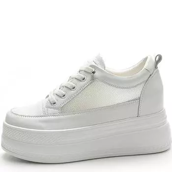 Женские весенние туфли из натуральной кожи на платформе с высоким каблуком, высота каблука 8 см, модные женские туфли с ажурной сеткой, кроссовки для скейтборда 33 белый