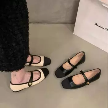 Женские весенние туфли Мэри Джейн на плоской подошве с квадратным носком и неглубоким носком, элегантные французские туфли 40 чёрный