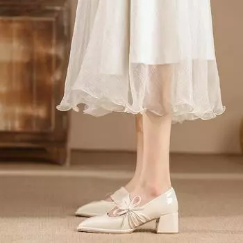 Женские весенние туфли Мэри Джейн, женские туфли на высоком каблуке, одинарные туфли с квадратной головкой и неглубоким ртом, на толстом каблуке с бантом 39 чёрный