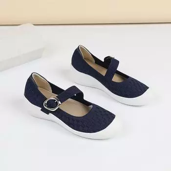 Женские весенние туфли с квадратным носком, весенние повседневные туфли с толстой подошвой, однотонные трикотажные эластичные туфли, туфли Мэри Джейн на мягкой подошве 35-40 35 чёрный