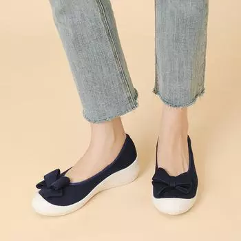 Женские весенние туфли с мягкой подошвой и ковшом, повседневные, с толстой покатой подошвой, однотонные, легкие, с бантом, размеры 35-40 35 чёрный