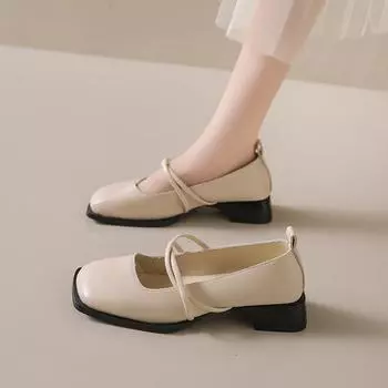 Женские весенние туфли с закрытым носком, новые нежные туфли Мэри Джейн на низком толстом каблуке, женские туфли-лодочки, однотонные повседневные мокасины с квадратным носком 35
