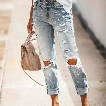Женские весенние уличные хипстерские джинсовые брюки с рваными принтами и принтом L