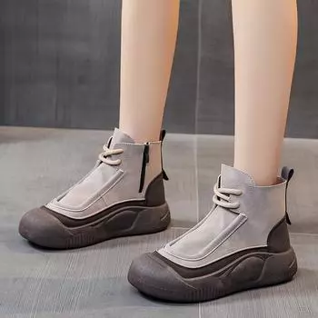 Женские весенние зимние ботинки, высокие кроссовки на молнии, черные туфли, женские прогулочные кроссовки на толстой подошве 35 чёрный