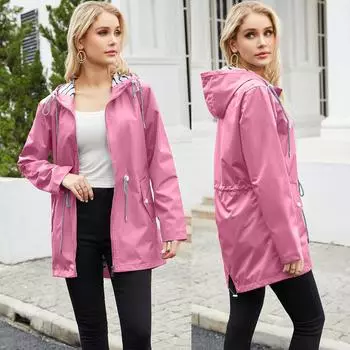 Женские ветровки с капюшоном в полоску на шнурке Водоотталкивающая ветровка с длинными рукавами Негабаритный свободный плащ средней длины на молнии ветрозащитные куртки 4XL чёрный