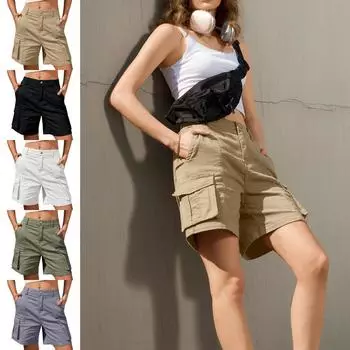 Женские винтажные эластичные шорты-карго с низкой талией, летние повседневные однотонные короткие комбинезоны с карманами для занятий спортом XS белый