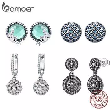 Женские винтажные элегантные серьги BAMOER из 100% стерлингового серебра 925 пробы с прозрачным цирконием, изящные ювелирные изделия B