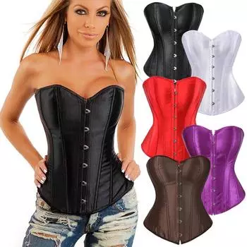 Женские винтажные атласные корсеты, топ на шнуровке, 14 косточек, корсет в стиле стимпанк, бюстье, нижнее белье, готические наряды, формирователь тела M чёрный