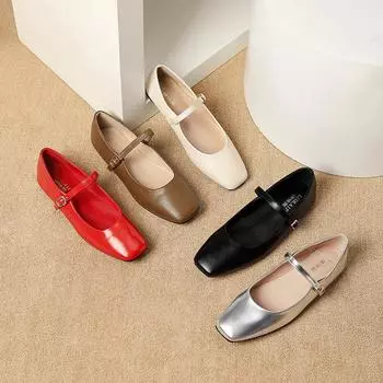 Женские винтажные балетки Мэри Джейн, повседневные балетки с квадратным носком и ремешком на щиколотке, нарядные, удобные рабочие балетки из искусственной кожи для женщин 35 чёрный