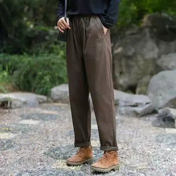 Женские винтажные брюки Johnature с эластичной резинкой на талии, однотонные карманы, осенние брюки, повседневные мягкие женские прямые брюки M чёрный