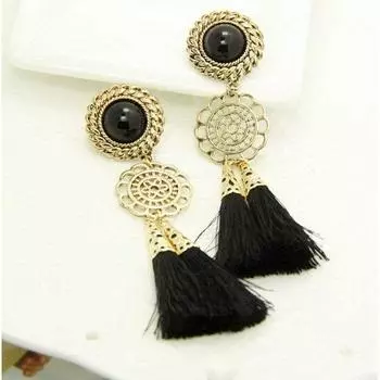Женские винтажные черные длинные клипсы с кисточками, позолоченные висячие серьги, ювелирные изделия для ушей чёрный