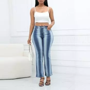 Женские винтажные джинсы с высокой талией, прямые брюки в стиле ретро, женские брюки с градиентным узором XS