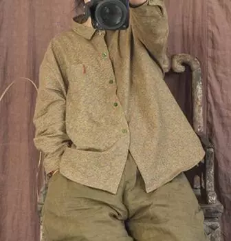 Женские винтажные хлопковые рубашки Johnature, топы с отложным воротником и длинными рукавами, весенние блузки на пуговицах, повседневные рубашки One Size дубильная кора