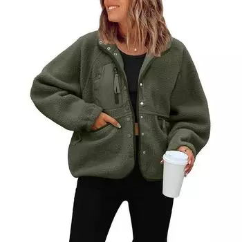 Женские винтажные лацканы, однотонные плюшевые куртки, повседневные свободные однобортные карманы, короткие пальто, стильное уютное пальто S светло-серый