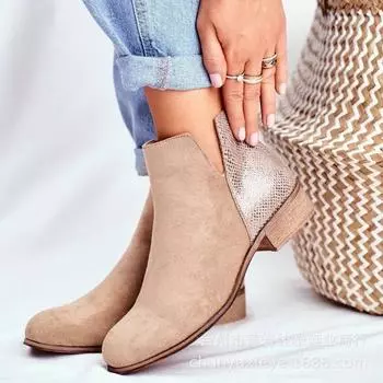 Женские винтажные леопардовые низкие каблуки женские ретро ботильоны из искусственной кожи 2024 женская обувь на молнии женские короткие сапоги большого размера 35 светло-синий