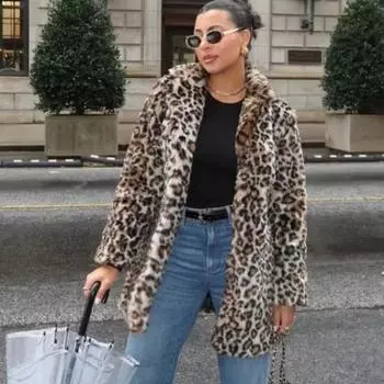 Женские винтажные леопардовые шубы из искусственного меха, повседневные утолщенные лацканы с длинными рукавами, осенне-зимние мягкие уличные пальто XS