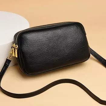 Женские винтажные маленькие сумки через плечо с двойной молнией, дизайнерская сумочка из однотонной искусственной кожи, фирменные дизайнерские мини-сумочки
