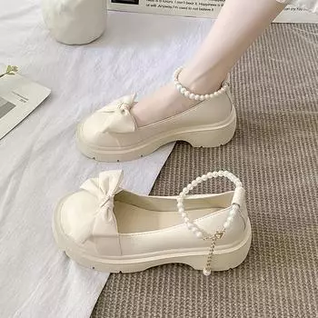 Женские винтажные модельные туфли Мэри Джейн на плоской подошве с круглым носком на платформе JK, женские милые балетки из искусственной кожи с бантом, однотонные лоферы без шнуровки на плоской подошве 35 чёрный