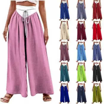 Женские винтажные однотонные напечатанные эластичные талии удобные домашние широкие брюки L армия зеленый