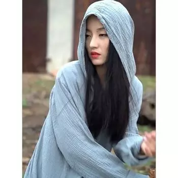 Женские винтажные однотонные весенние пальто с капюшоном на пуговицах с длинным рукавом и карманами из хлопка женские пальто One Size светло-серый