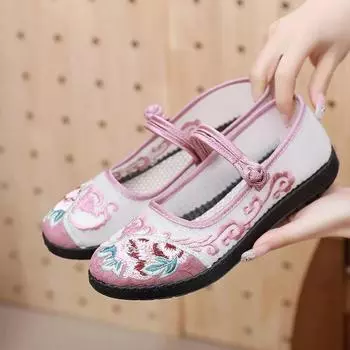 Женские винтажные парусиновые балетки ручной работы с вышивкой, удобные женские китайские балетки, веганская вышитая обувь 35