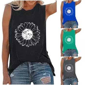 Женские винтажные повседневные майки с круглым вырезом и принтом L чёрный