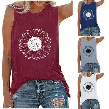 Женские винтажные повседневные майки с круглым вырезом и принтом L серый