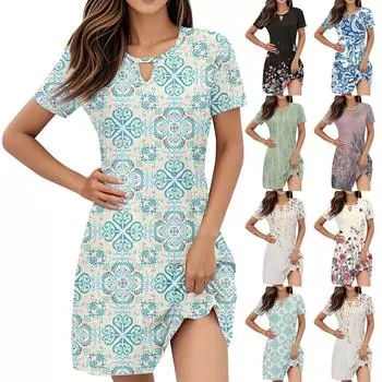 Женские винтажные повседневные платья с цветочным принтом и коротким рукавом для выпускного вечера L бежевый