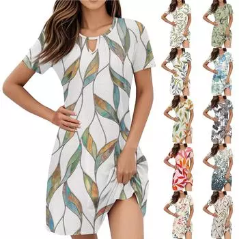 Женские винтажные повседневные платья с цветочным принтом и коротким рукавом для выпускного вечера L армия зеленый