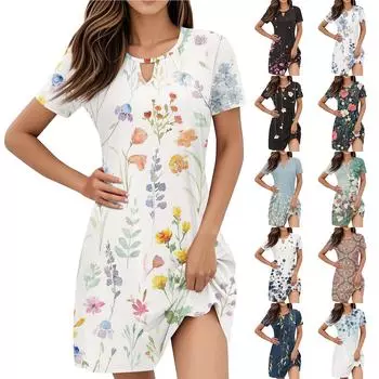 Женские винтажные повседневные платья с цветочным принтом и коротким рукавом для выпускного вечера L чёрный