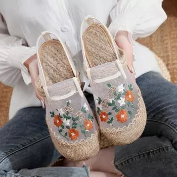 Женские винтажные повседневные сетчатые туфли с вышивкой, летние новые дышащие туфли на плоской подошве, женские удобные легкие кроссовки, женские мокасины без застежек 35 белый
