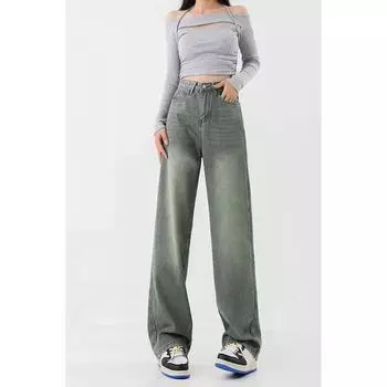 Женские винтажные прямые джинсы в американском стиле, осенние широкие брюки с высокой талией S