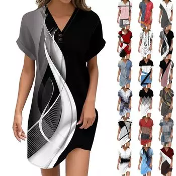 Женские винтажные пуловеры с V-образным вырезом и цветными блоками, повседневные платья на пуговицах M синий