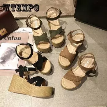 Женские винтажные сандалии на высоком каблуке для вечеринок, летние сандалии на танкетке, классная обувь на каблуке, повседневные универсальные клубные нескользящие римские сандалии 40 дубильная кора