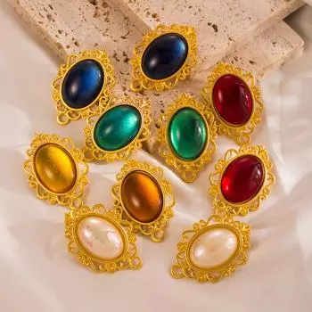 Женские винтажные серьги, персонализированные простые овальные серьги-гвоздики из сплава, кружева и смолы с геометрическим рисунком OneSize белый