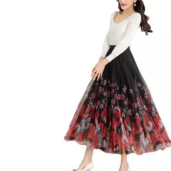 Женские винтажные сетчатые юбки с цветочным принтом для танцующих женщин L