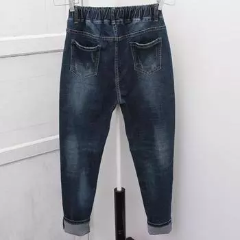 Женские винтажные шаровары больших размеров с высокой талией, свободные джинсовые джинсы-бойфренды, уличные брюки XL синий