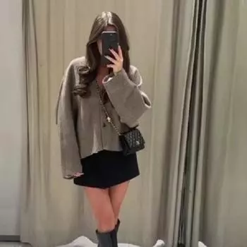 Женские винтажные смеси, покрой, пиджак, пальто, модные свободные двубортные с длинными рукавами и карманами, женские куртки, шикарные женские пальто для поездок на работу XS кофейный