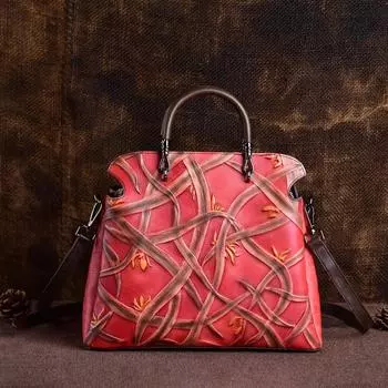 Женские винтажные сумки из натуральной кожи из тисненой коровьей кожи, модные сумки через плечо GZW 32*13*27cm