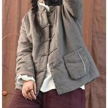 Женские винтажные теплые парки со стойкой, пальто на пуговицах рами, осенне-зимние парки с длинными рукавами и карманами, парки в китайском стиле One Size розовый