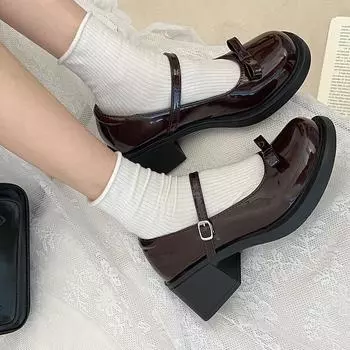 Женские винтажные туфли Мэри Джейн на высоком каблуке, женские модные туфли из кожи с бабочкой, женские туфли-лодочки на осень для танцев и вечеринок 34 чёрный