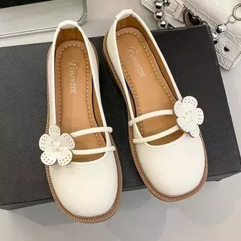 Женские винтажные туфли Мэри Джейн, туфли на низком каблуке с цветами, повседневная летняя обувь 35 бежевый