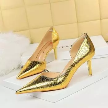 Женские винтажные туфли на высоком каблуке в европейском и американском стиле на тонком каблуке с острым носком и полостями по бокам 34 чёрный