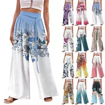 Женские винтажные удобные домашние широкие брюки с эластичной резинкой на талии L бежевый