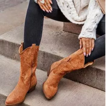 Женские винтажные замшевые рыцарские сапоги на низком каблуке женские сапоги 35 чёрный