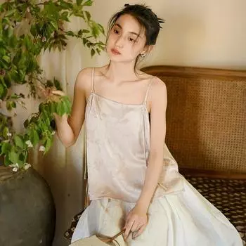 Женские винтажные жаккардовые топы Johnature, летние мягкие женские тканевые топы в китайском стиле M бежевый